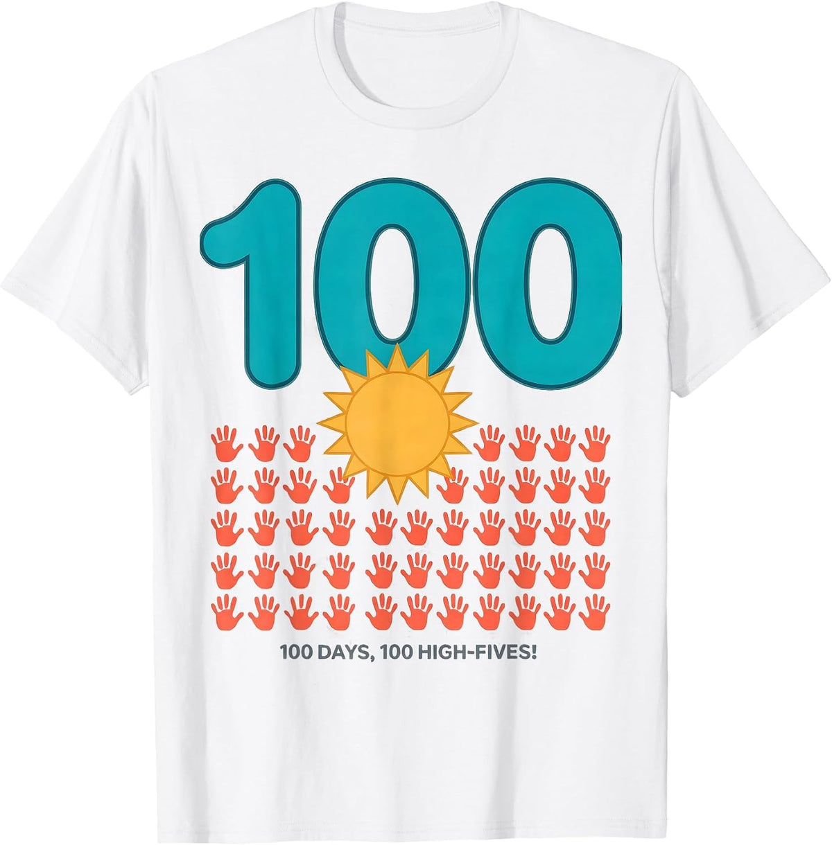 Men's 100 Days 100 High-Fives Retro Playful 100th Day of School T-Shirt - White