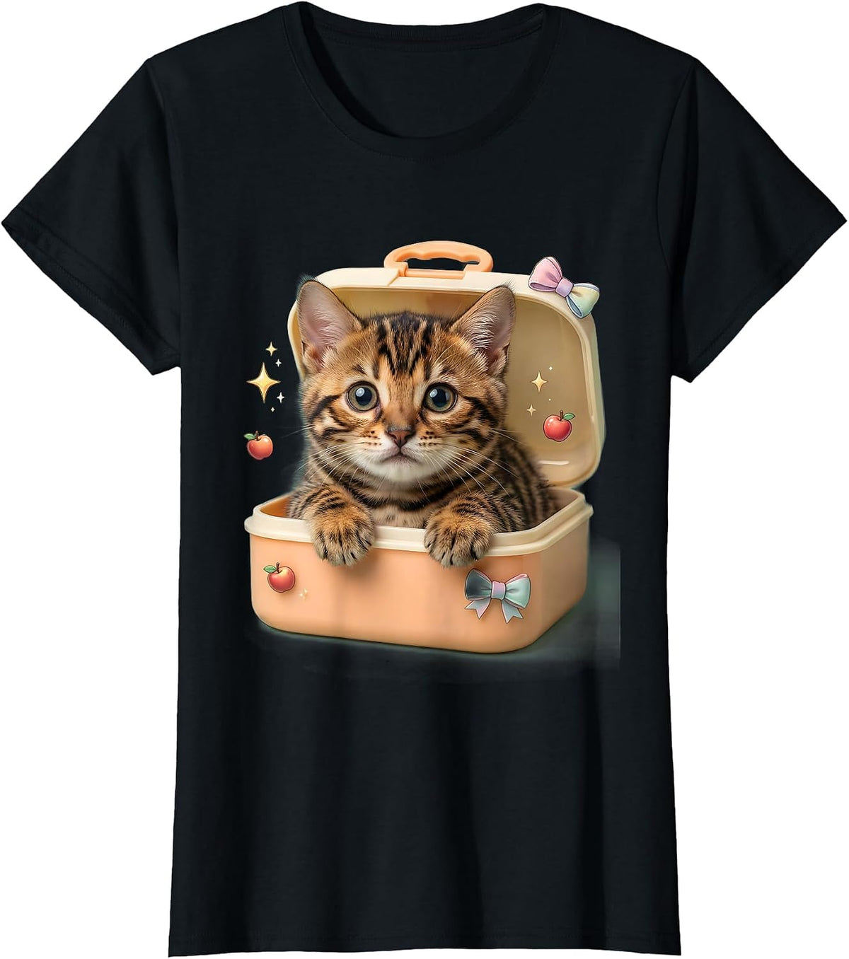 Women's Bengal Kitten in Lunch Box Back to School T-Shirt - Black