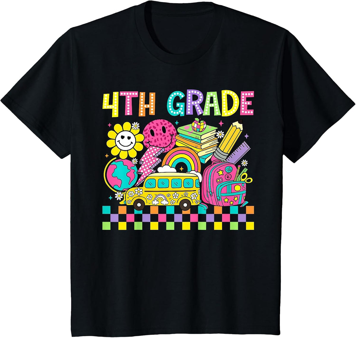Fourth Grade Retro Groovy Back to School First Day Teacher T-Shirt - Black