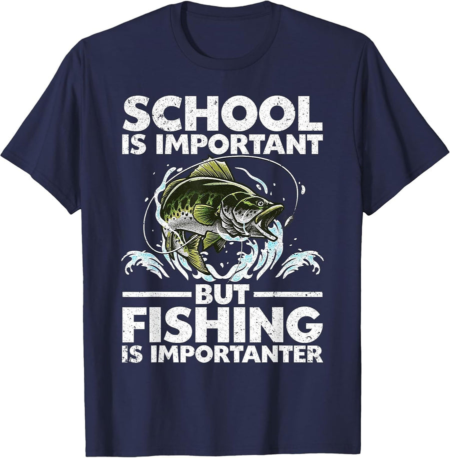 Funny Fishing for Boys Kids Youth Fish Saying Bass Fisherman T-Shirt - Navy Blue