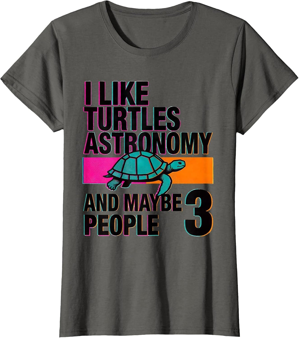 Women's I Like Turtles Astronomy And Maybe 3 People Animal Lover T-Shirt - Asphalt Grey
