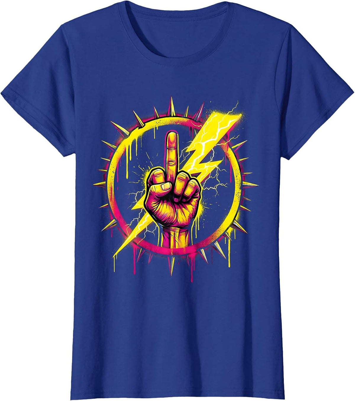 Women's Middle Finger Lightning Bolt Graphic Design T-Shirt - Royal Blue