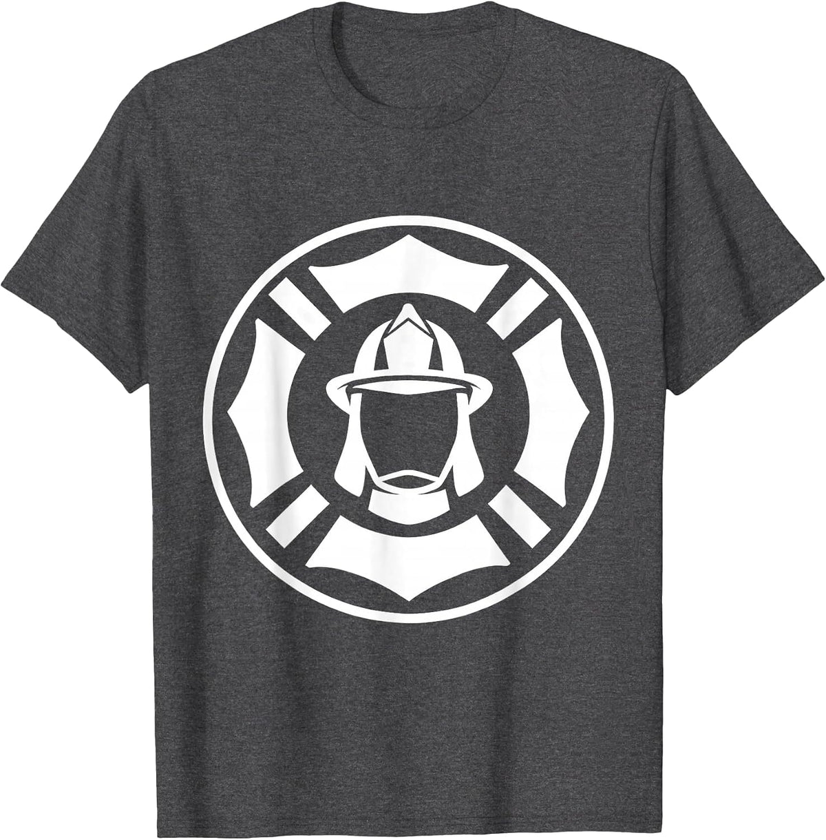 Firefighter Badge Silhouette Patriotic Thin Red Line Tribute T-Shirt - Dark Heather Grey
