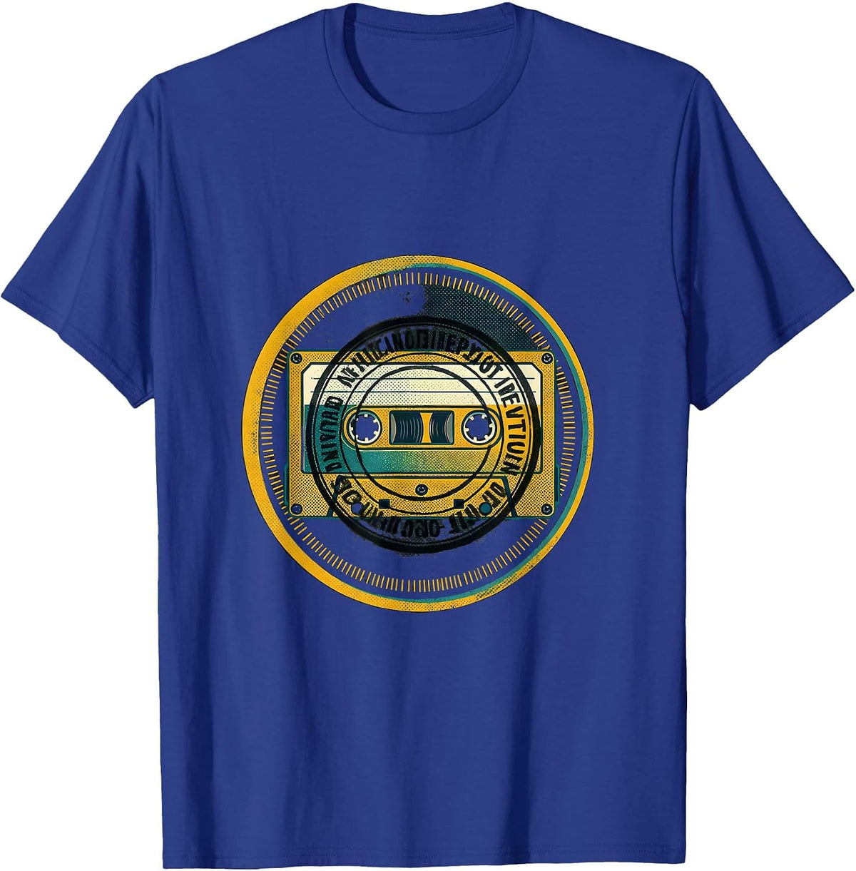 Men's Sealed Cassette Tape Badge Old School Hip-Hop Nostalgia T-Shirt - Royal Blue