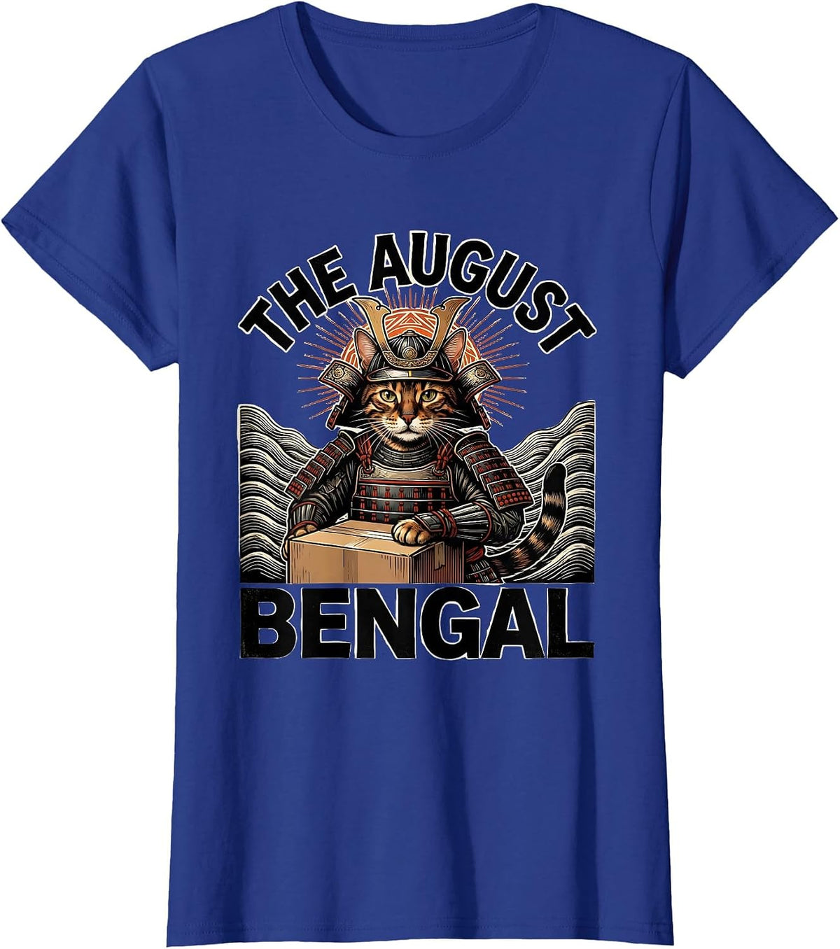 Women's The August Bengal Funny Bengal Cat Anime Warrior Art T-Shirt - Royal Blue