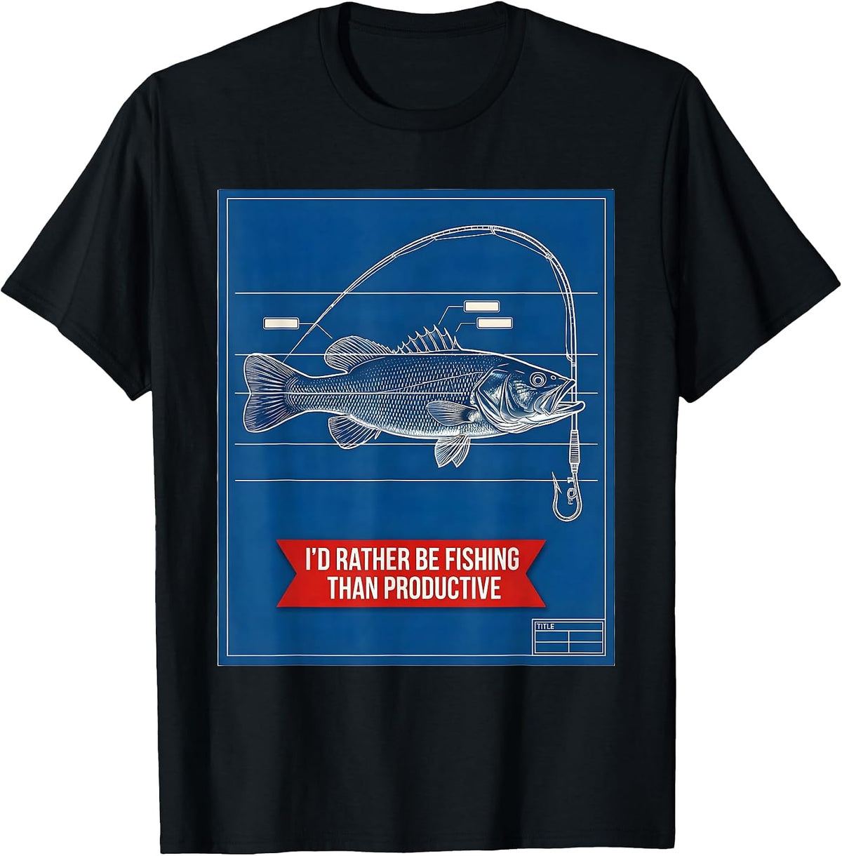 Men's I'd Rather Be Fishing Than Productive Funny Fishing Humor T-Shirt - Black