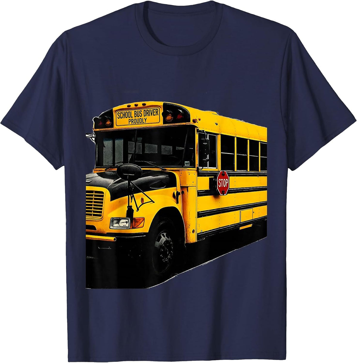Men's School Bus Driver, Proudly Screenprint Bus Driver T-Shirt - Navy Blue
