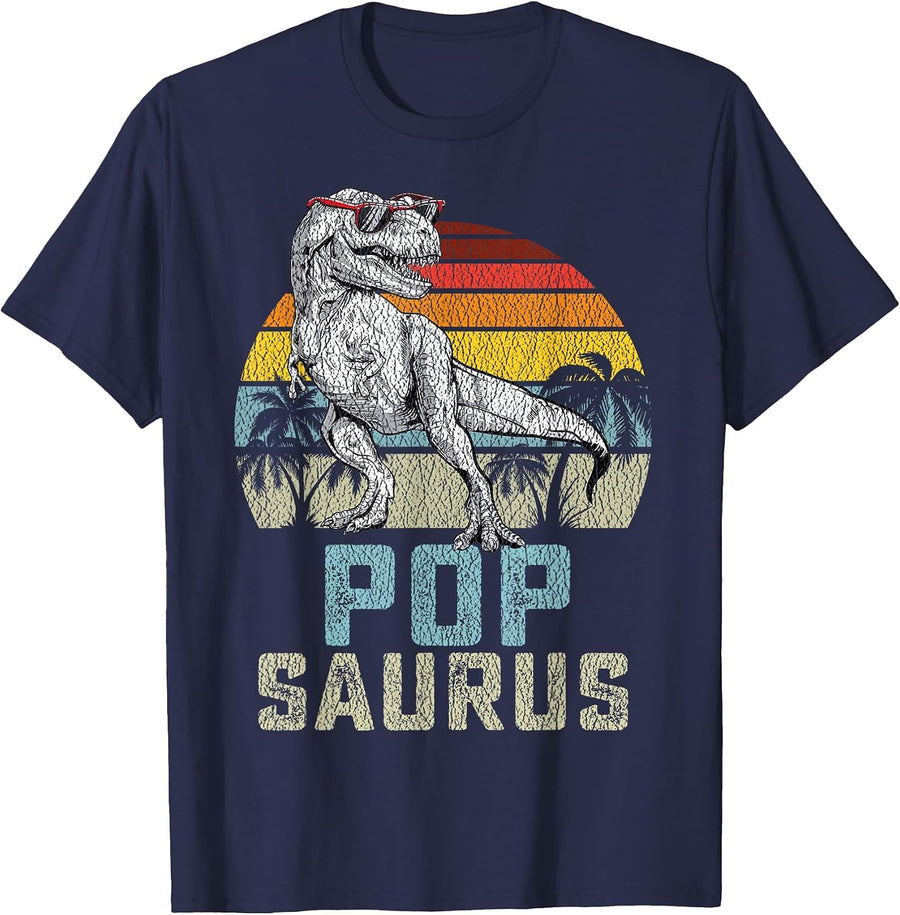 Popsaurus T Rex Dinosaur Pop Saurus Family Matching T-Shirt - Navy Blue