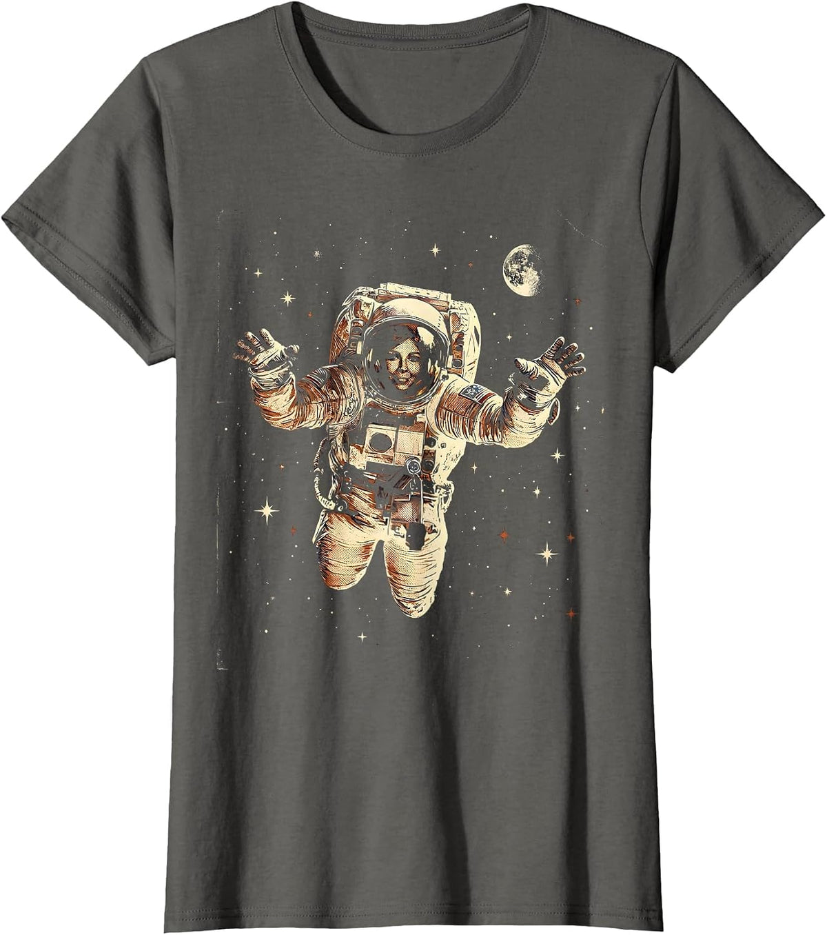 Women's Astronaut Floating Free in Space Illustration T-Shirt - Asphalt Grey