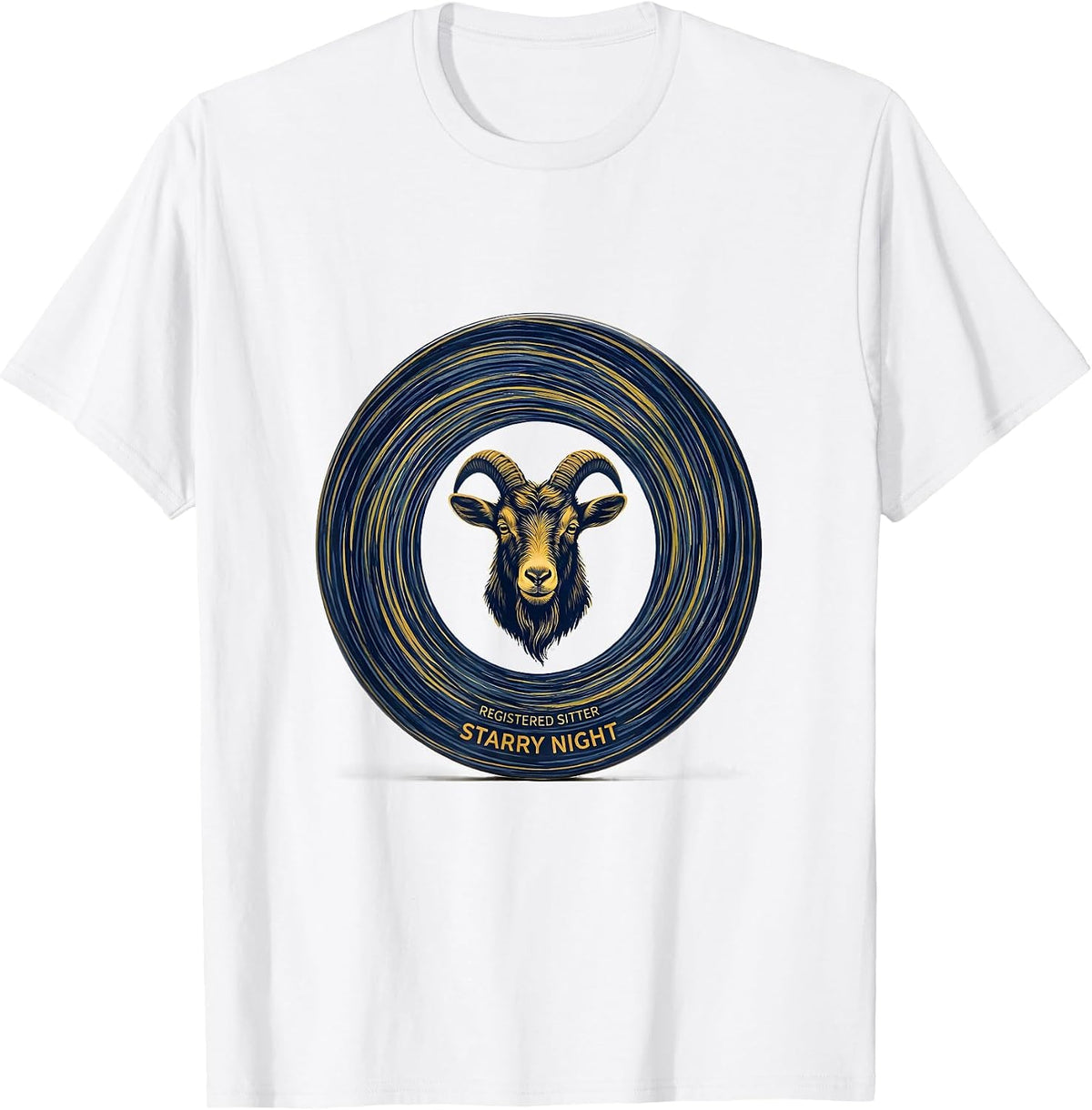 Men's Registered Sitter Starry Night Minimalist Goat Animal Lover T-Shirt - White