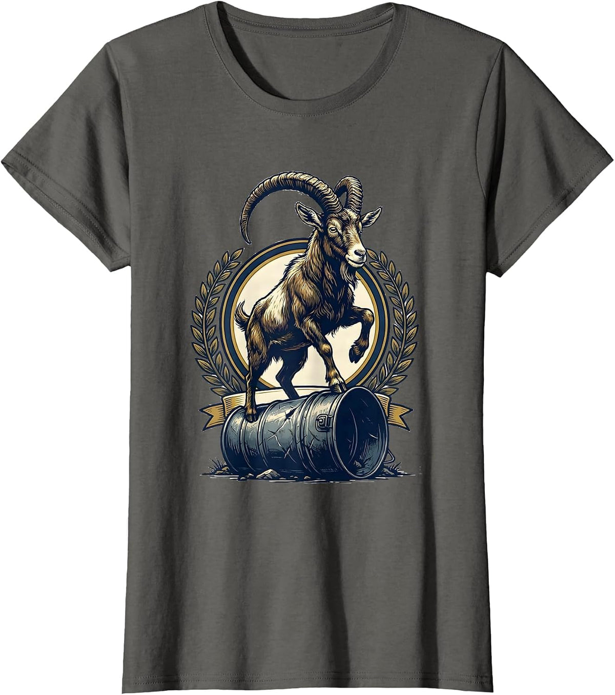 Women's Goat Crowned Emblem Goat Owner Farm Animal Humor T-Shirt - Asphalt Grey