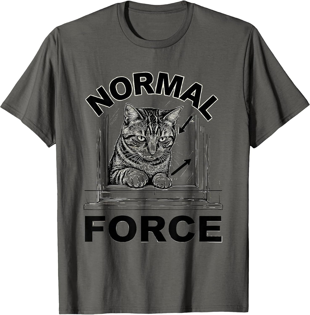 Men's Normal Force Funny Cat Physics Science Teacher Gift T-Shirt - Asphalt Grey