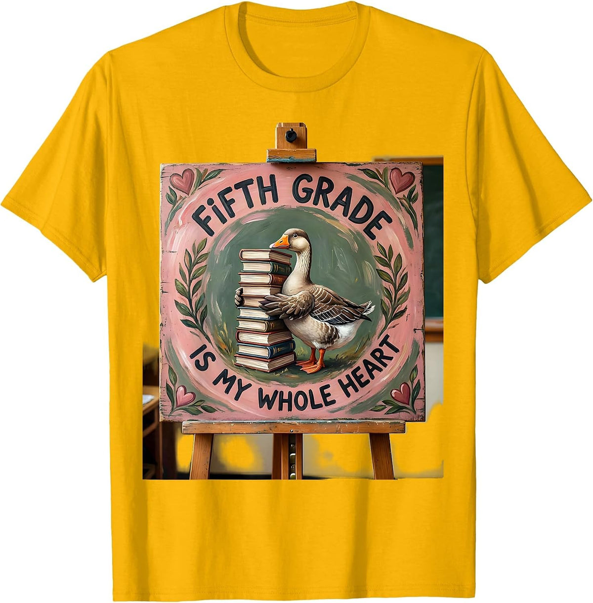 Fifth Grade Is My Whole Heart Cute Goose Teacher Folk Art T-Shirt - Golden Yellow