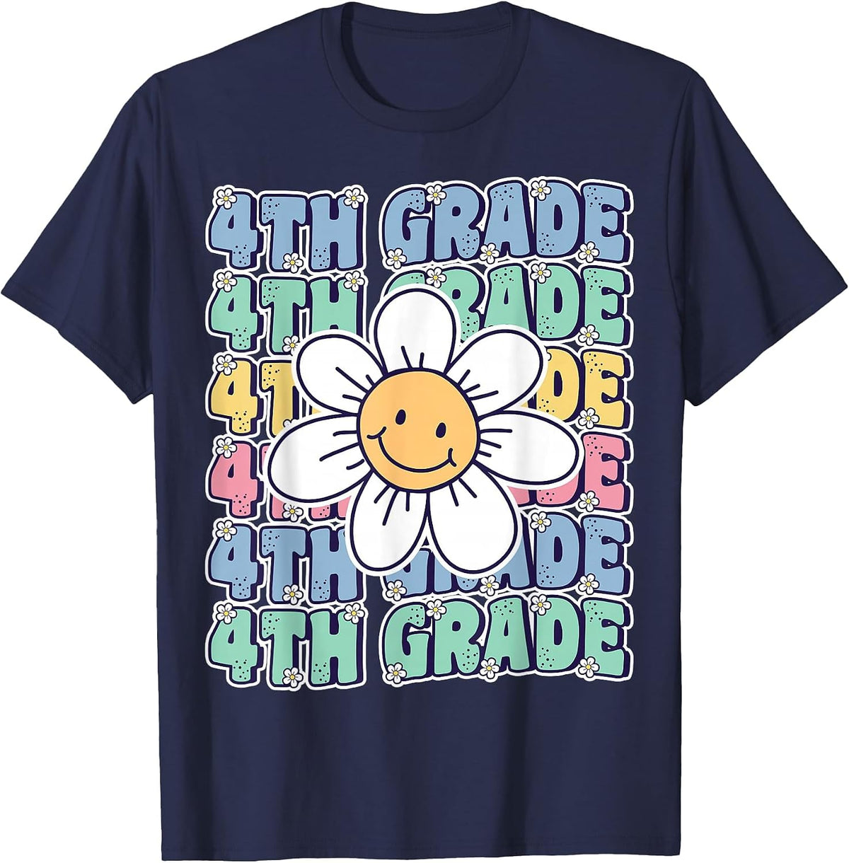 Groovy 4th Grade Back to School First Day of Fourth Grade T-Shirt - Navy Blue