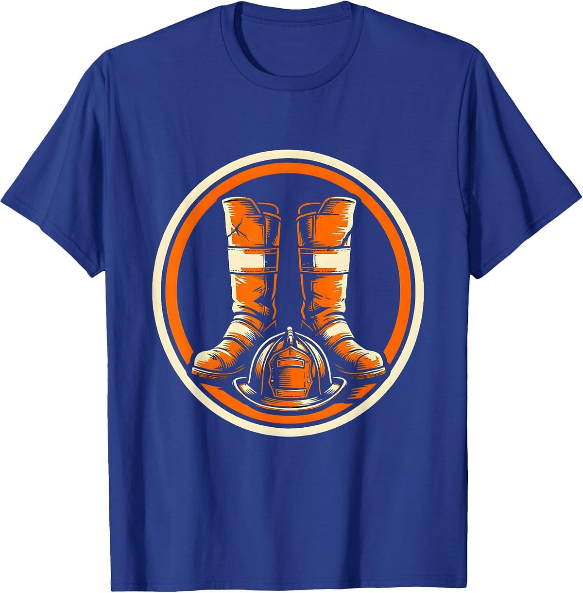 Firefighter Worn Boots and Helmet Graphic Tee T-Shirt - Royal Blue