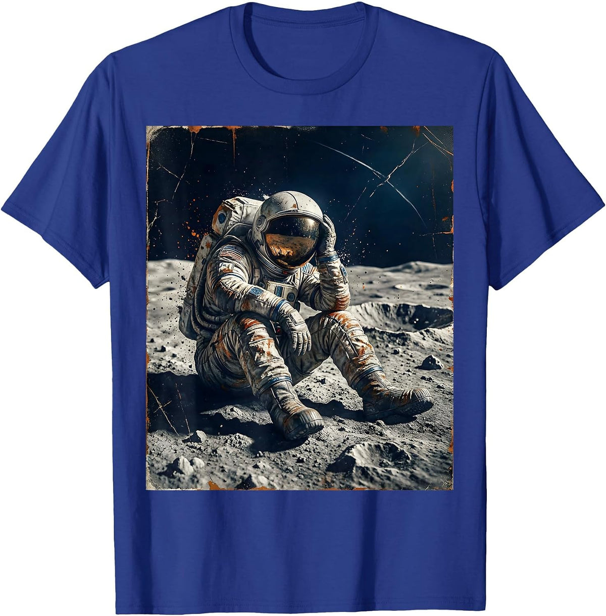 Men's Tired Astronaut Sitting on the Moon Surface T-Shirt - Royal Blue