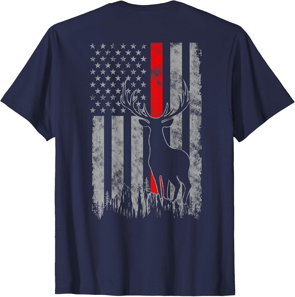 Thin red line Whitetail Deer Hunting Flag T-Shirt - Navy Blue