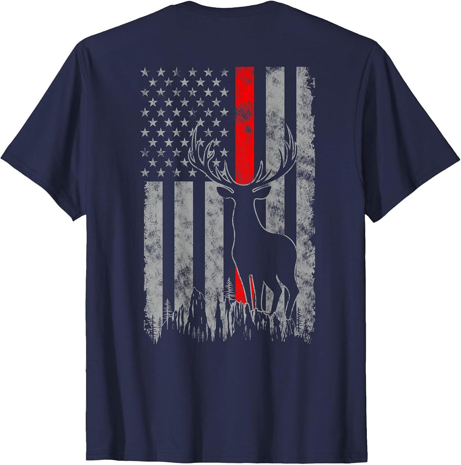 Thin red line Whitetail Deer Hunting Flag T-Shirt - Navy Blue