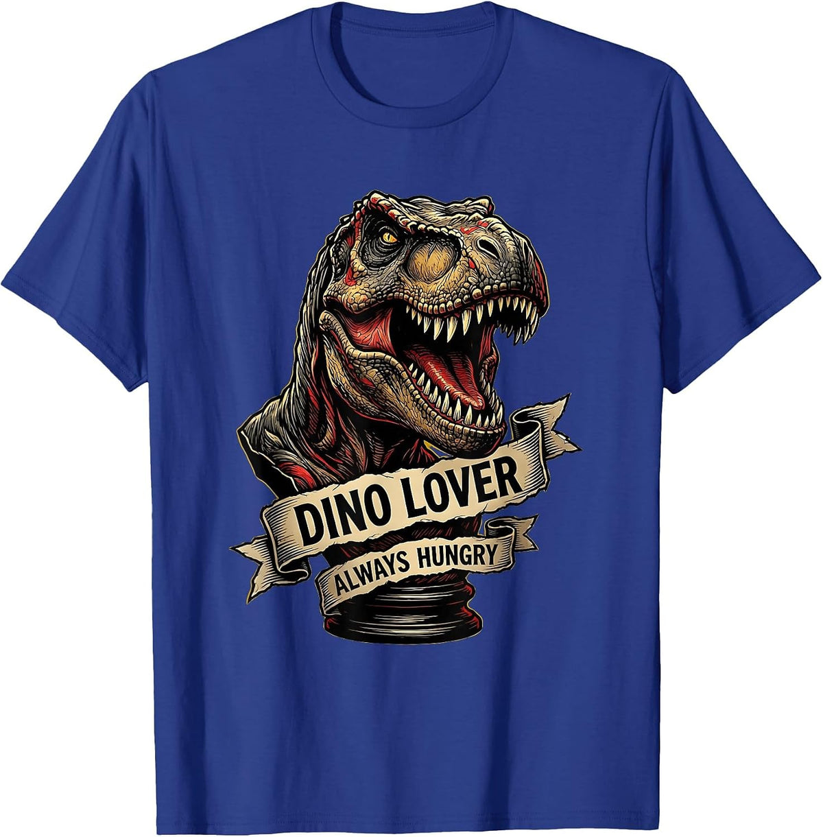 Dino Lover Always Hungry Boys Dinosaur Design T-Shirt - Royal Blue