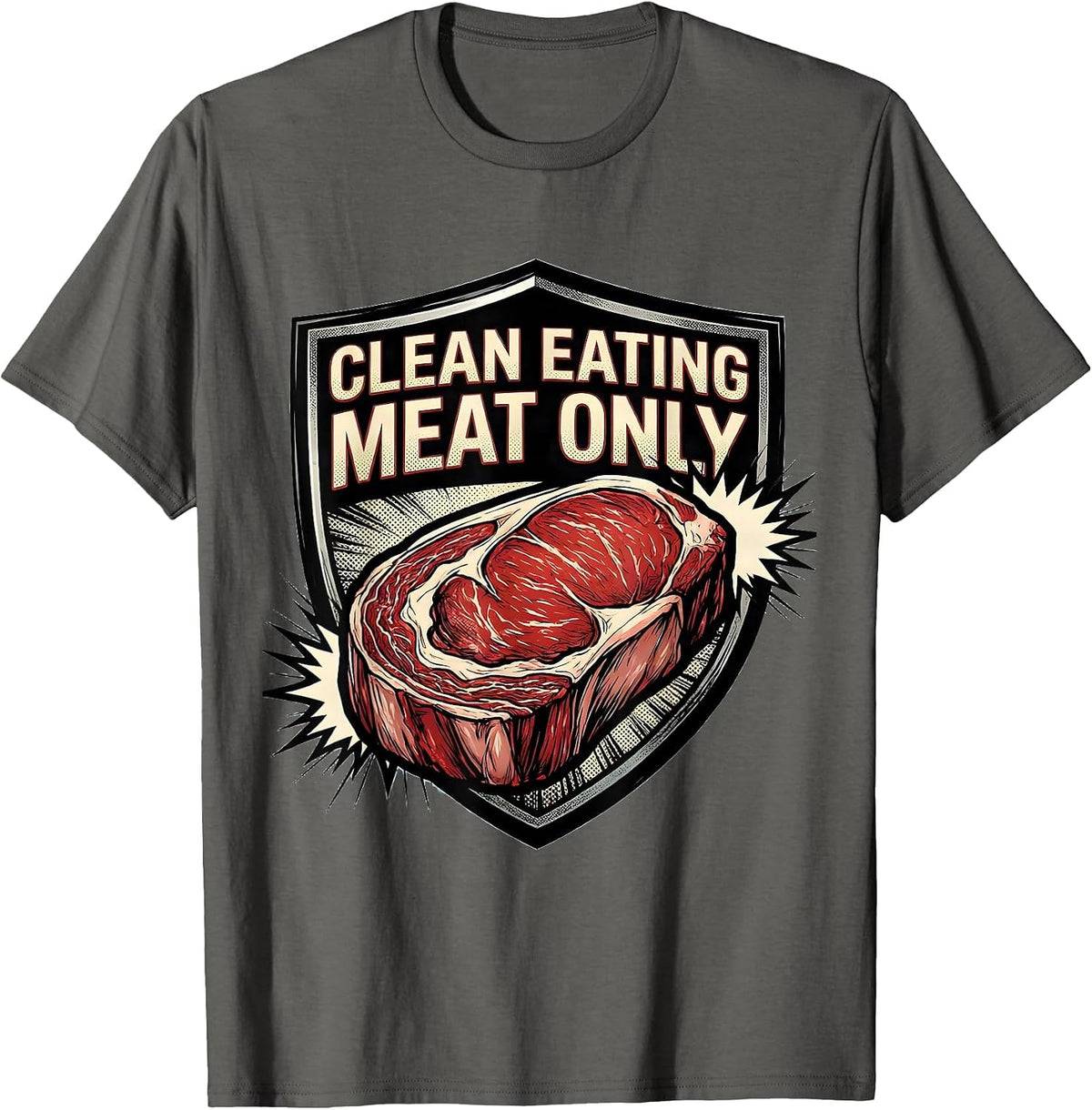 Clean Eating Meat Only Comic Book Carnivore Diet Humor T-Shirt - Asphalt Grey