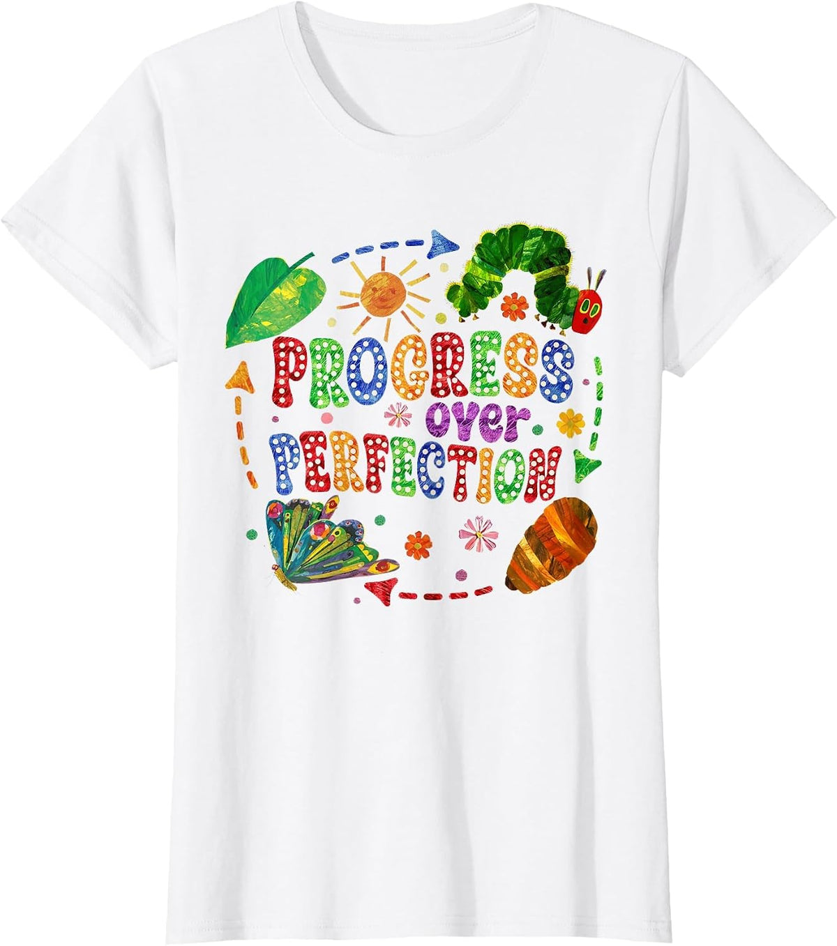 Progress Over Perfection Caterpillar Back to School Teachers T-Shirt - White