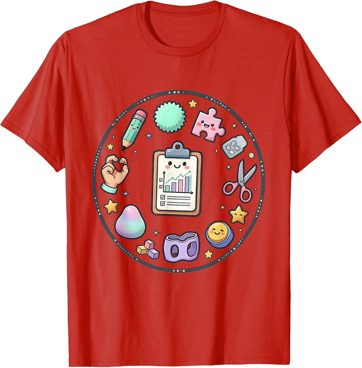 Men's Occupational Therapist Clipboard Checkmark Chart T-Shirt - Red