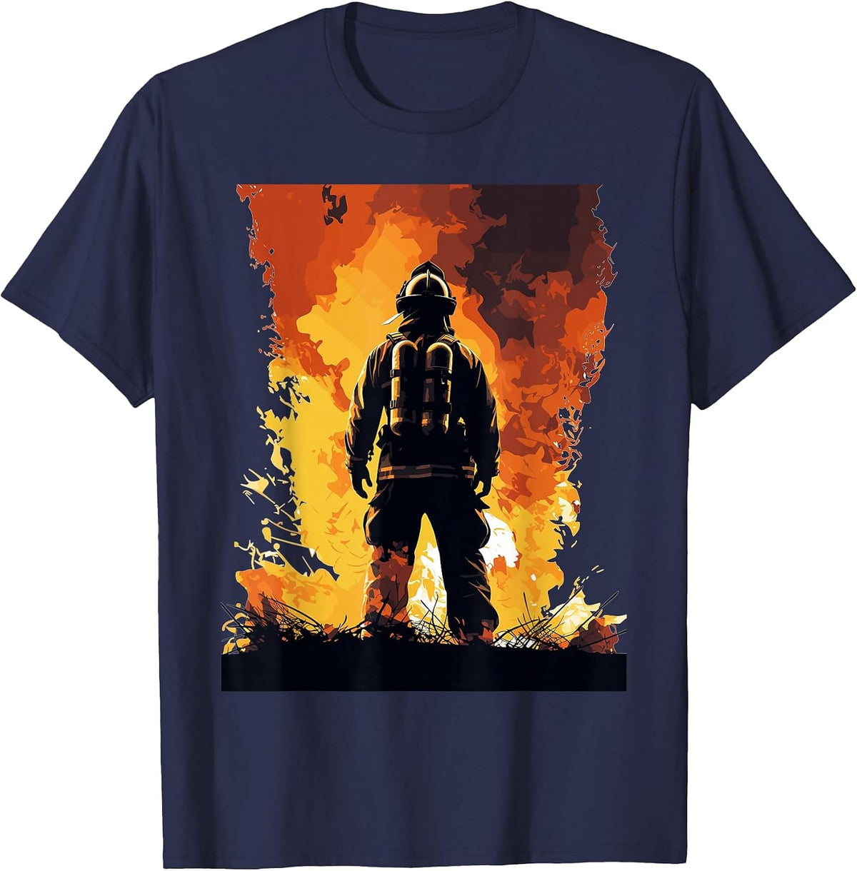 Firefighter Wall of Fire - Firefighter & Fireman T-Shirt - Navy Blue