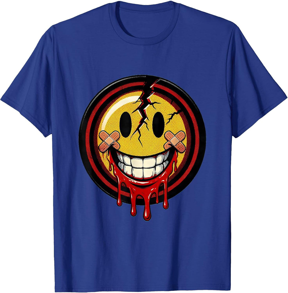 I'm Fine Bloody Smiling Face Graphic T-Shirt - Royal Blue