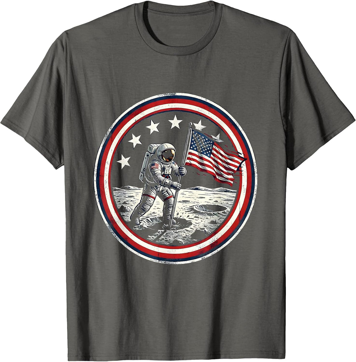 Astronaut Moon Flag Planting Space Explorer T-Shirt - Asphalt Grey
