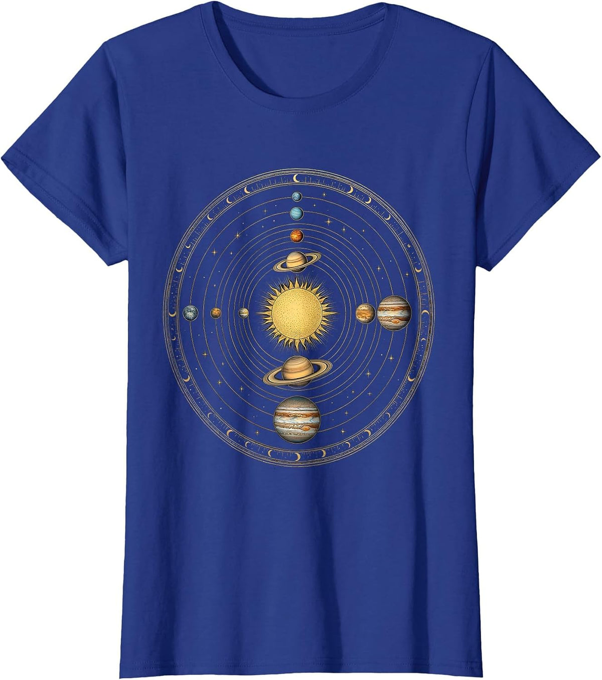 Women's Solar System Planets Overhead View Galaxy Design T-Shirt - Royal Blue