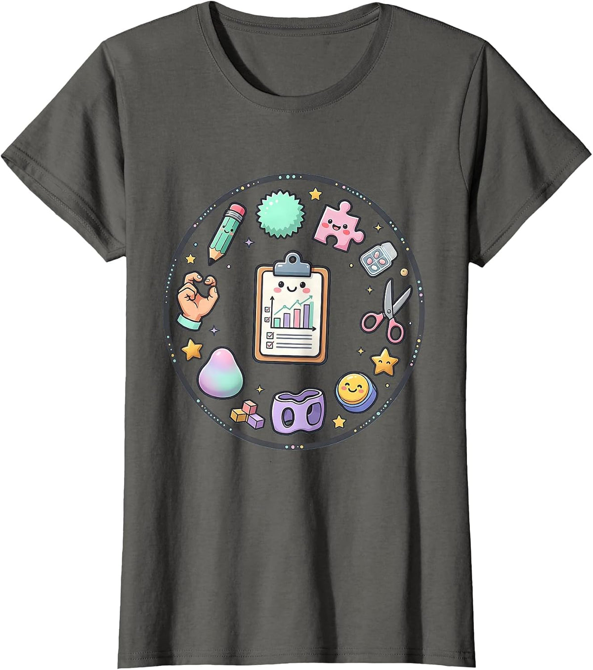 Women's Occupational Therapist Clipboard Checkmark Chart T-Shirt - Asphalt Grey