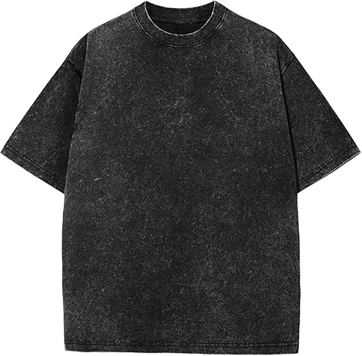 HYPESTFIT Men's Oversized Vintage Washed T-Shirt - Acid Wash Tee Boxy Loose Fit Drop Shoulder Streetwear Top - 02 Black