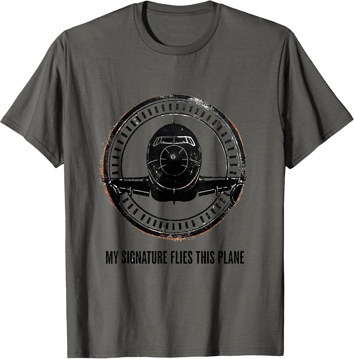 Men's My Signature Flies This Plane Rubber Stamp Aviation Worker T-Shirt - Asphalt Grey