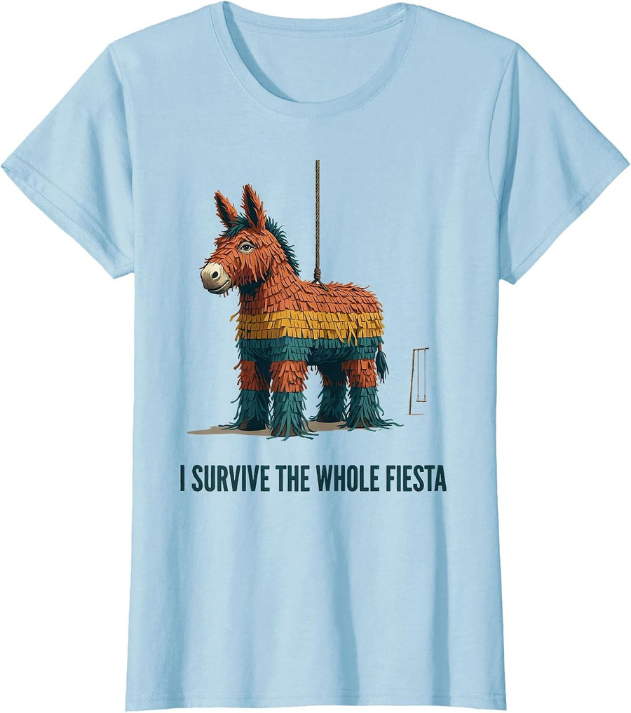Women's I Survive The Whole Fiesta Funny Cinco De Mayo Party Costume T-Shirt - Baby Blue