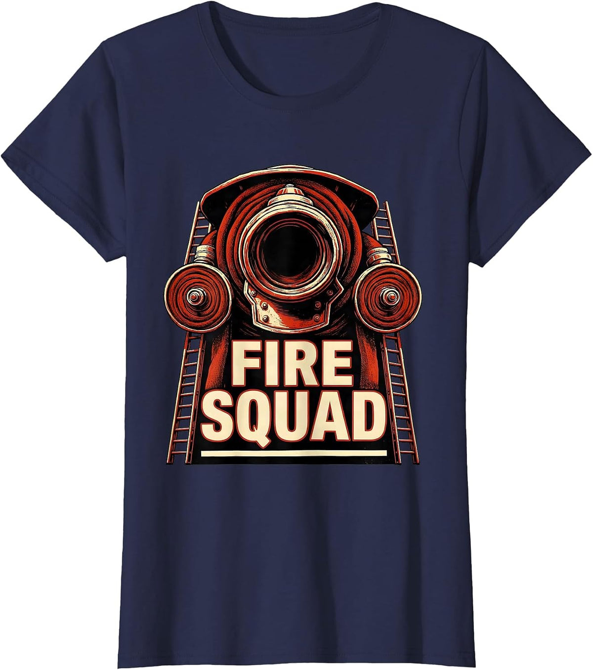 Women's FIRE SQUAD Screenprint Firefighter Pride Fire Department T-Shirt - Navy Blue