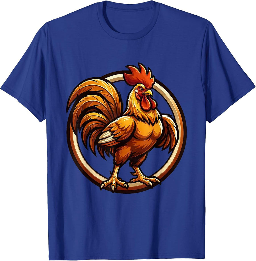 Proud Rooster Strutting Puffed Feathers Chicken Art T-Shirt - Royal Blue