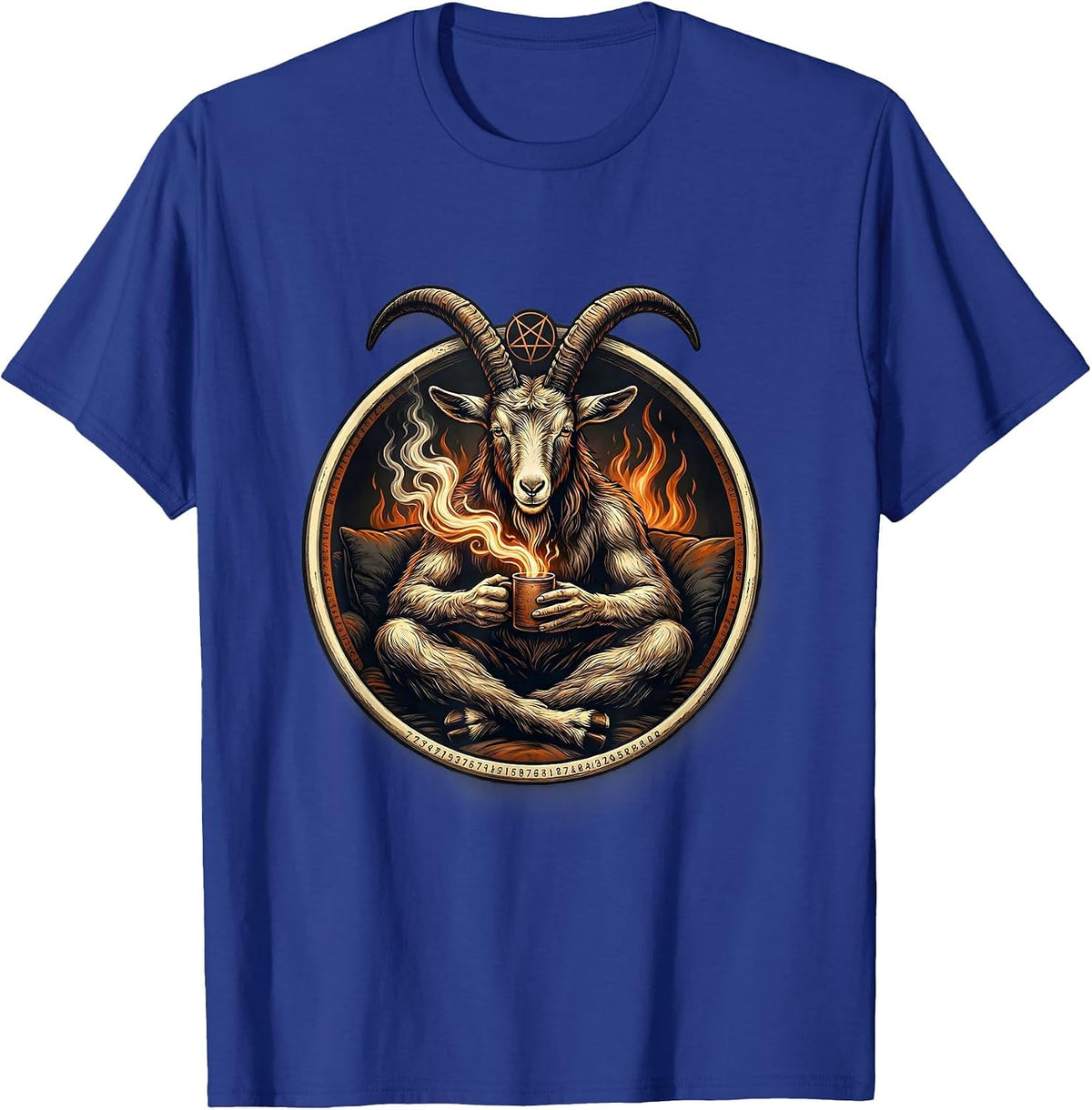 Men's Seated Baphomet Badge Occult Satanic Goat Head T-Shirt - Royal Blue