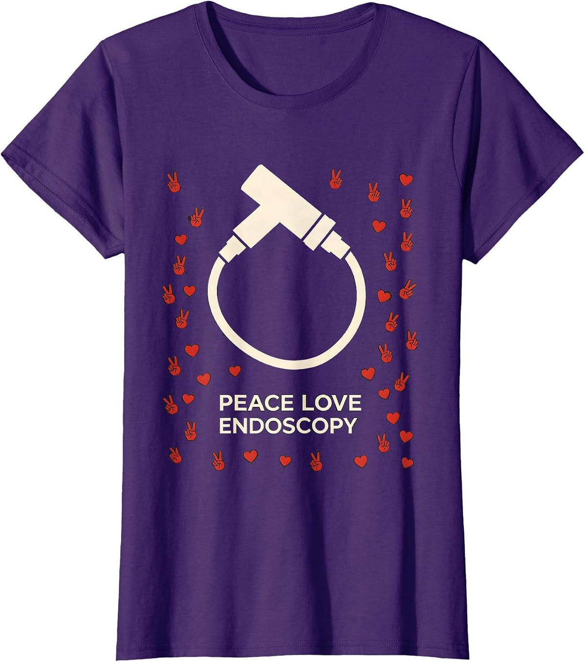 Women's Peace Love Endoscopy Funny Surgical Tech Surgeon Gifts T-Shirt - Purple