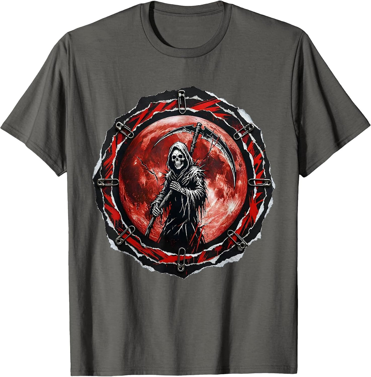 Grim Reaper Blood Moon Metal Graphic T-Shirt - Asphalt Grey