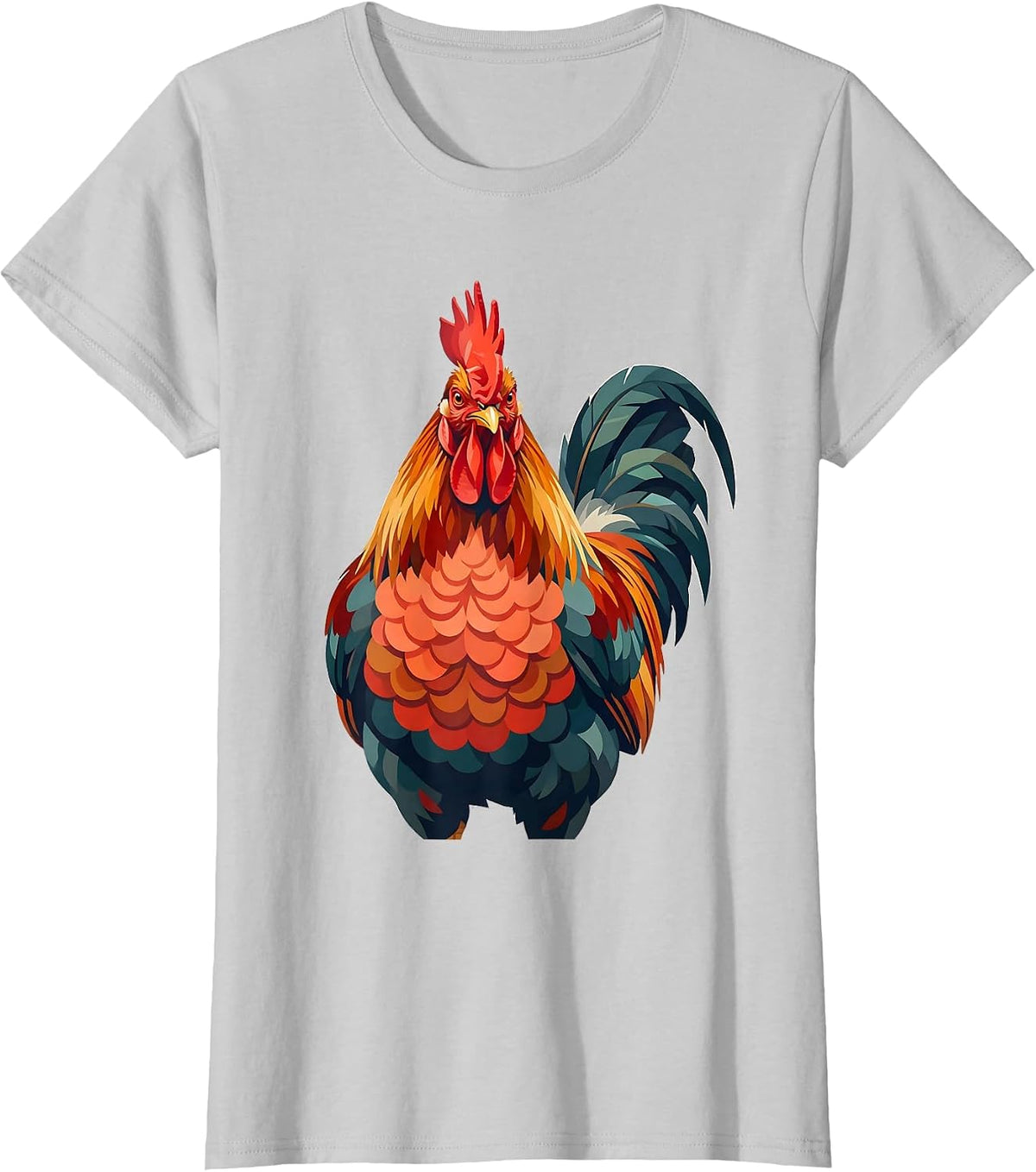 Proud Rooster Puffed Chest Graphic Design T-Shirt - Silver Grey
