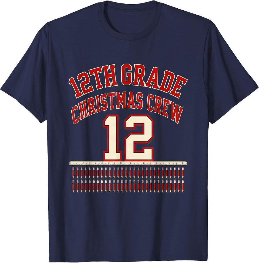 12th Grade Christmas Crew Funny Teacher Holiday Humor T-Shirt - Navy Blue