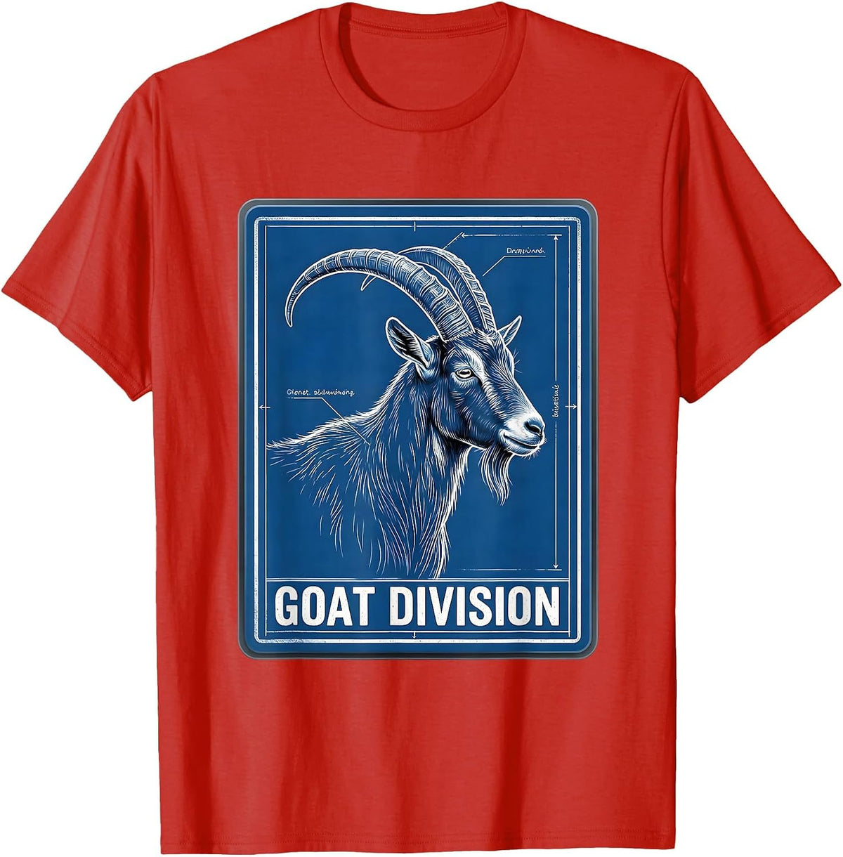 Men's Goat Division Technical Blueprint Minimalist Goat Lover Gift T-Shirt - Red