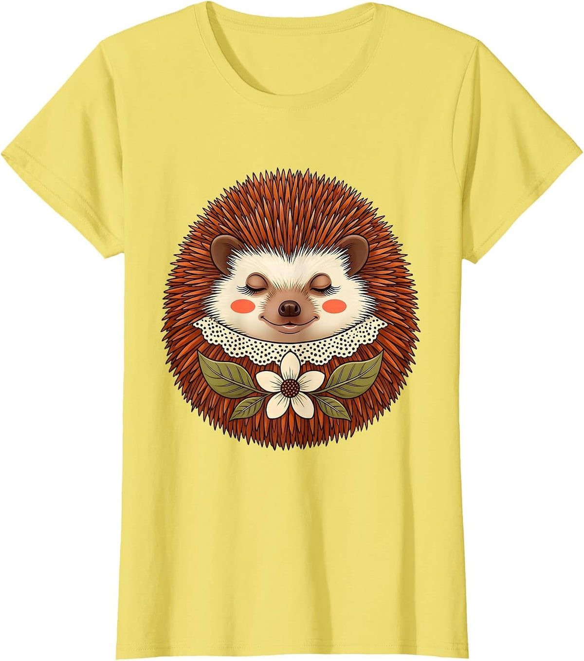 Cute Hedgehog Retro 70s Autumn Nature Lover Halloween T-Shirt - Lemon Yellow