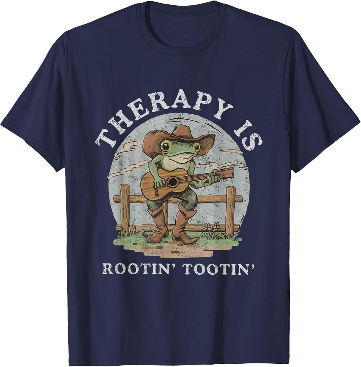 Therapy is Rooting Tooting Vintage Western Behavior Therapy T-Shirt - Navy Blue