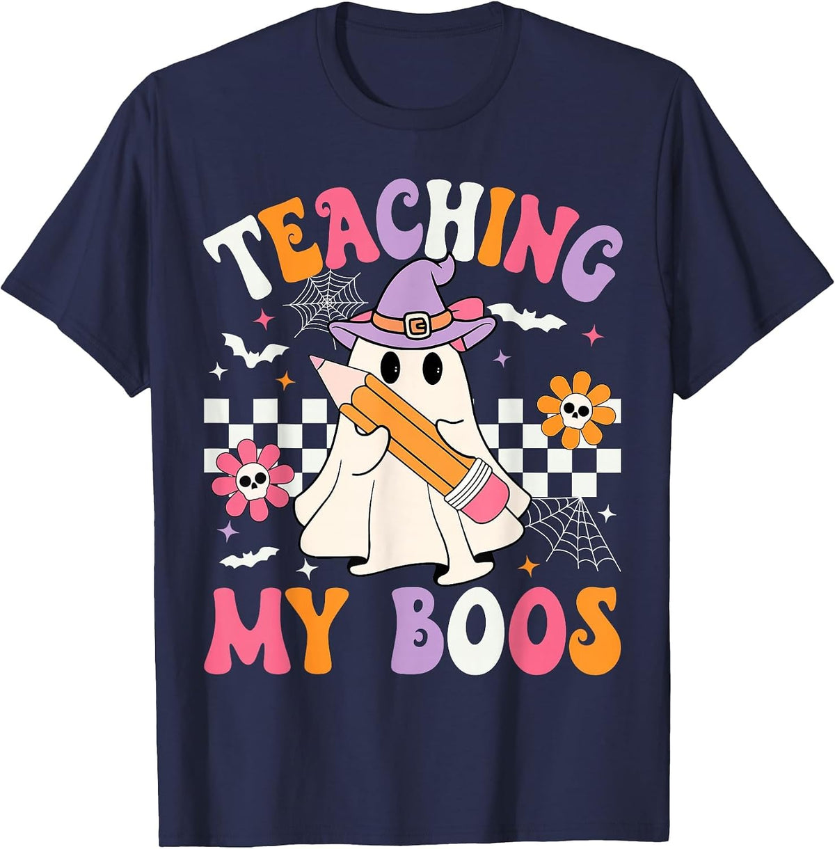 Teaching My Boos Ghost Teacher Spooky Teacher Halloween T-Shirt - Navy Blue