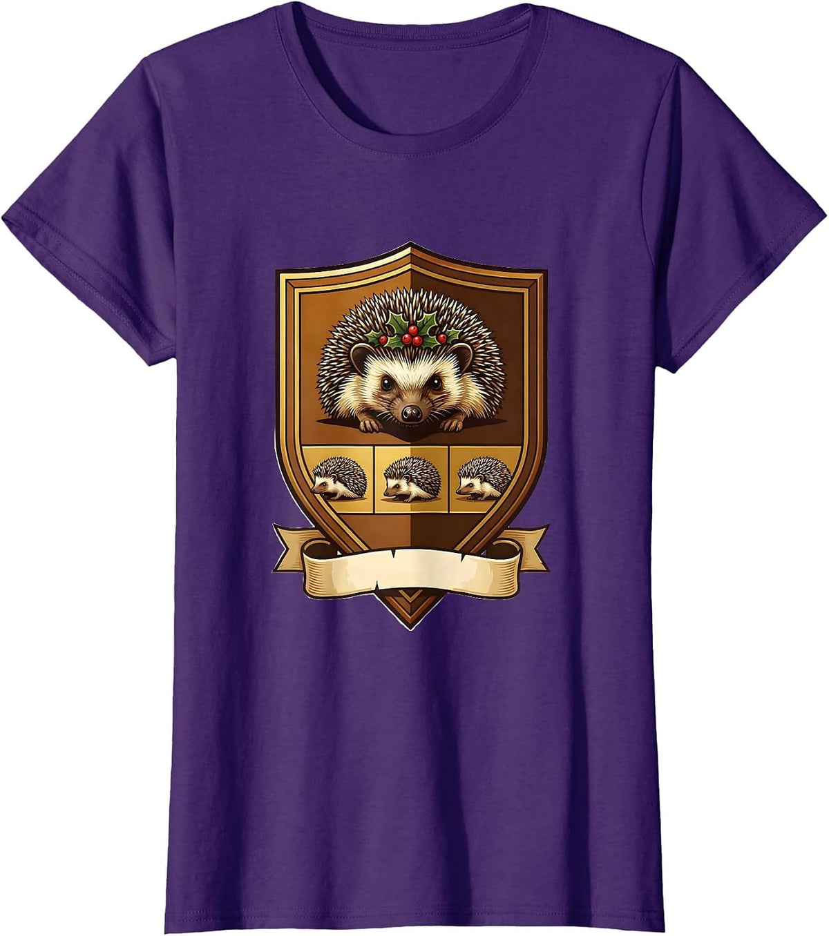 Women's Hedgehog Crest Emblem Cute Hedgehog Lover Christmas T-Shirt - Purple