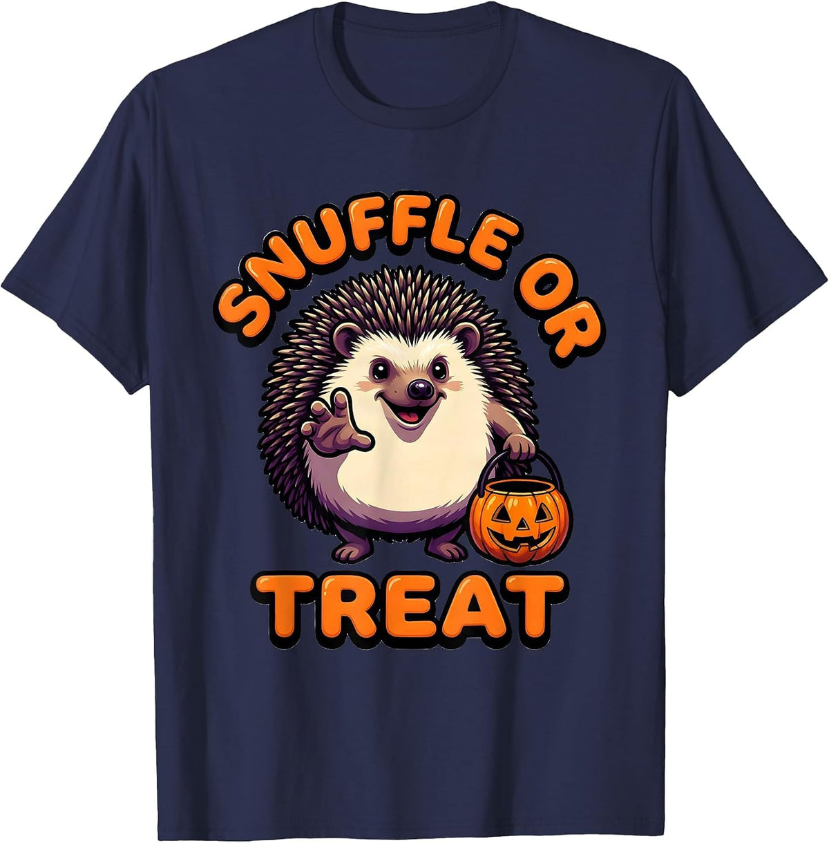 Men's Snuffle Or Treat Bold Cartoon Hedgehog Halloween Costume T-Shirt - Navy Blue