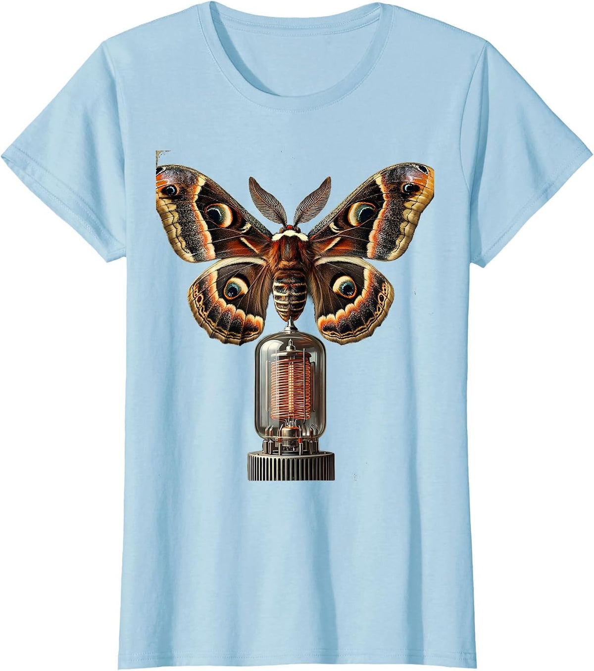 Moth and Vacuum Tube Amp Vintage Rock Art T-Shirt - Baby Blue