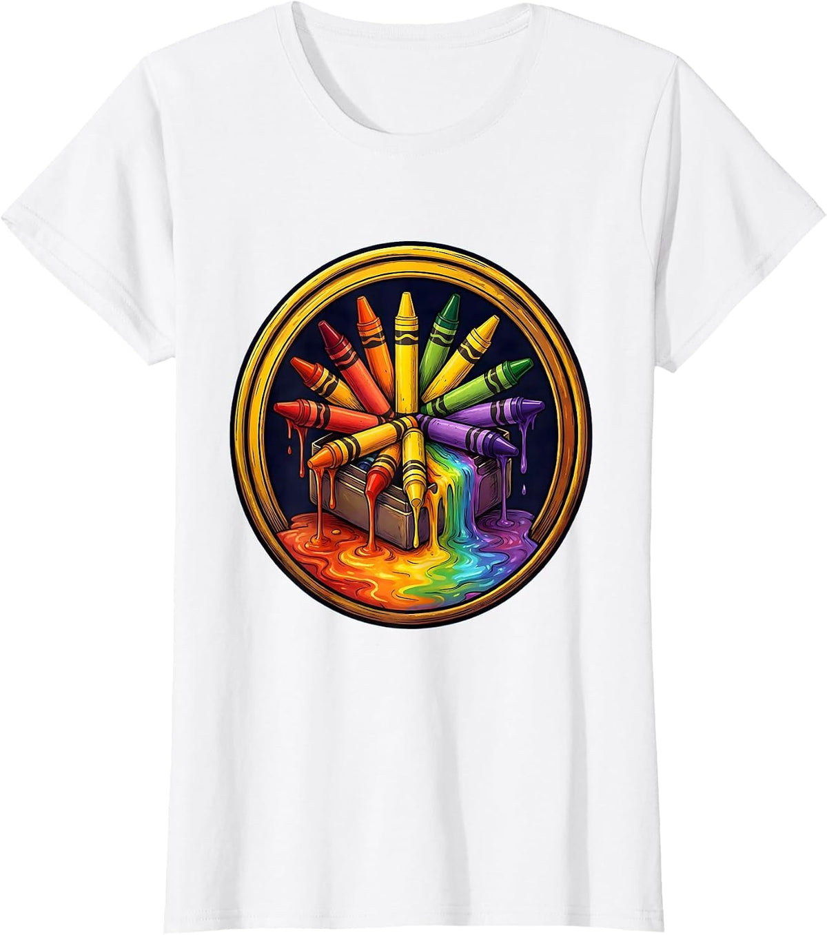 4th Grade Teacher Crayon Box Melting Rainbow Design T-Shirt - White