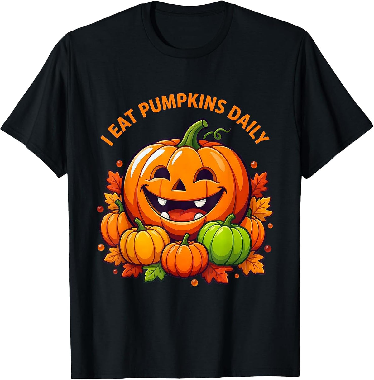 Men's I Eat Pumpkins Daily Funny Fall Harvest Design T-Shirt - Black
